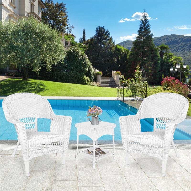 Jeco 3 Piece Wicker Conversation Set in White without Cushion
