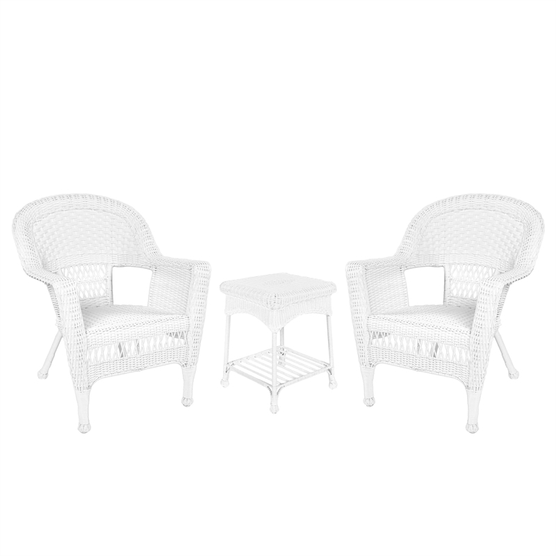 Jeco 3 Piece Wicker Conversation Set in White without Cushion