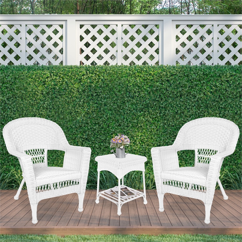 Jeco 3 Piece Wicker Conversation Set in White without Cushion