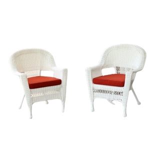 Jeco Wicker Chair in White with Red Cushion (Set of 4)