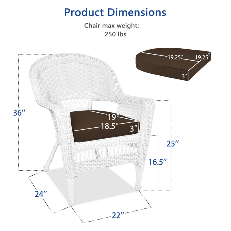 Jeco Wicker Chair in White with Brown Cushion (Set of 2)