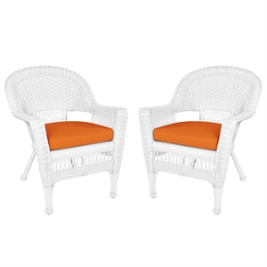 Jeco Wicker Chair in White with Orange Cushion (Set of 2)