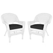 Jeco Wicker Chair in White with Black Cushion (Set of 2)