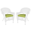Jeco Wicker Chair in White with Green Cushion (Set of 2)