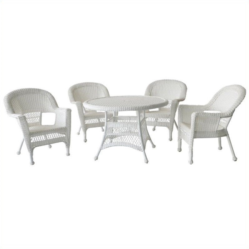 Jeco 5 Piece Resin Wicker Outdoor Patio Dining Set in White