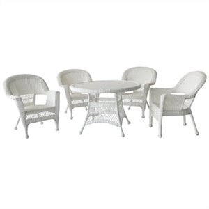 Jeco 5 Piece Resin Wicker Outdoor Patio Dining Set in White