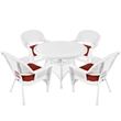 Jeco 5 Piece Resin Wicker Outdoor Patio Dining Set in White with Red Cushion