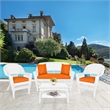 Jeco 4pc Wicker Conversation Set in White with Brick Orange Cushions