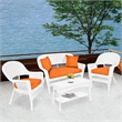 Jeco 4pc Wicker Conversation Set in White with Brick Orange Cushions