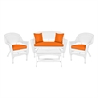 Jeco 4pc Wicker Conversation Set in White with Brick Orange Cushions