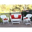 Jeco 5pc Wicker Conversation Set in White with Red Orange Cushions