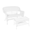 Jeco Wicker Patio Love Seat and Coffee Table Set in White without Cushion
