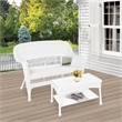 Jeco Wicker Patio Love Seat and Coffee Table Set in White without Cushion