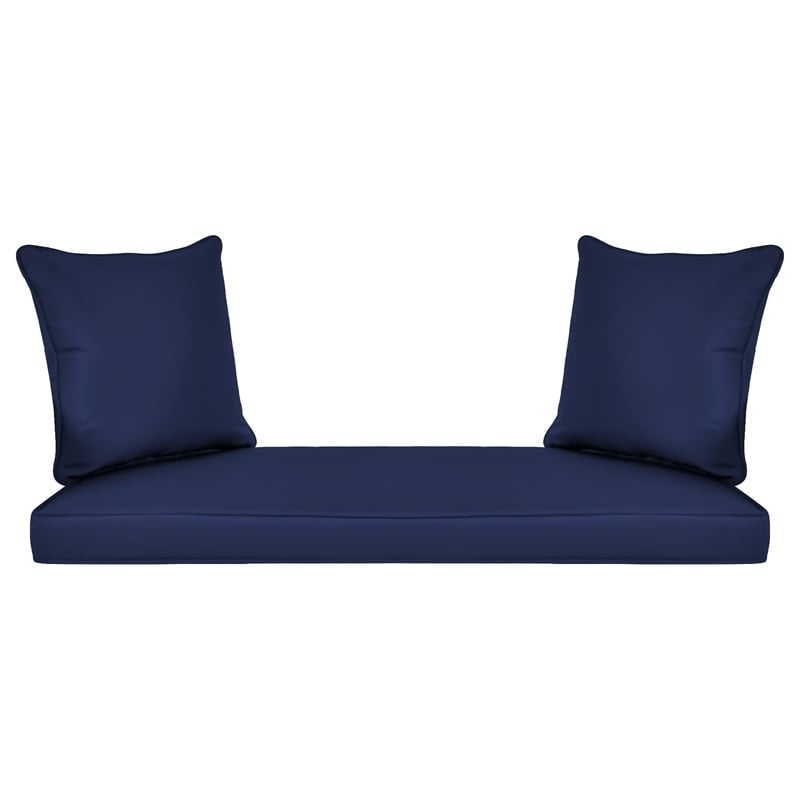 Jeco Wicker Patio Love Seat and Coffee Table Set in White with Blue Cushion