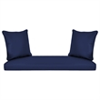 Jeco Wicker Patio Love Seat and Coffee Table Set in White with Blue Cushion