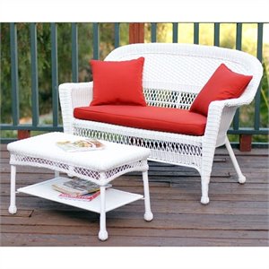 Jeco Wicker Patio Love Seat and Coffee Table Set in White