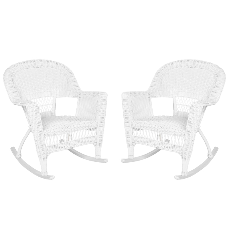 Jeco Resin Wicker Patio Rocker in White (Set of 2)