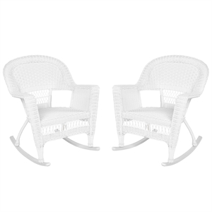 Jeco Resin Wicker Patio Rocker in White (Set of 2)