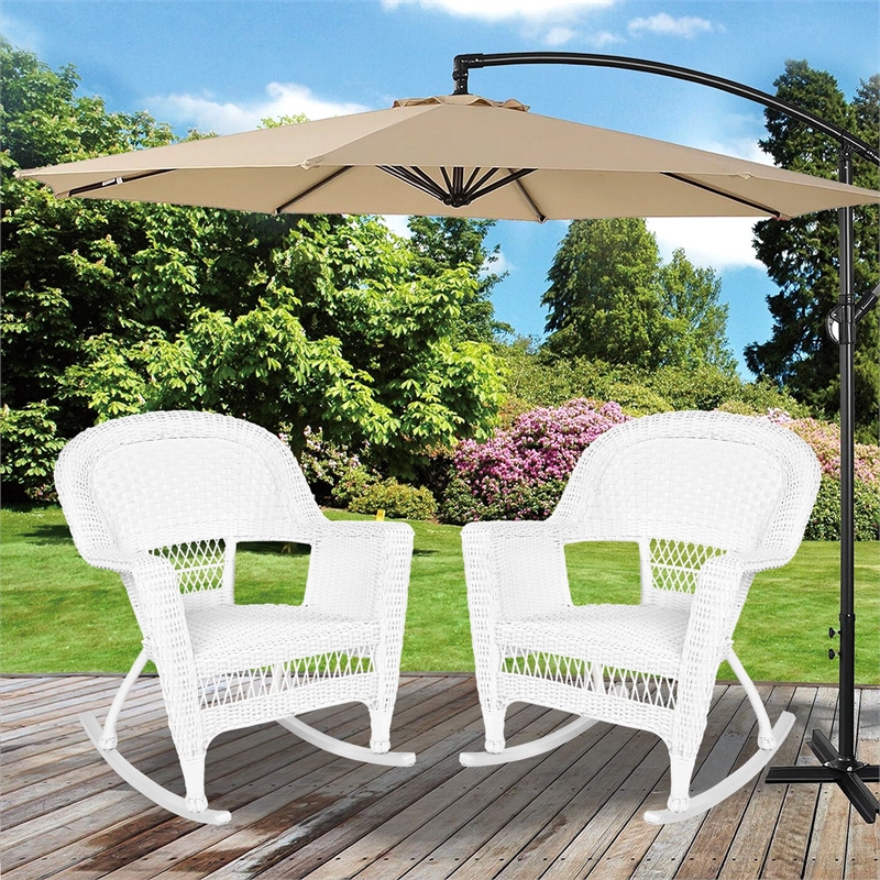 Jeco Resin Wicker Patio Rocker in White (Set of 2)