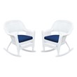 Jeco Rocker Wicker Chair in White with Blue Cushion (Set of 2)