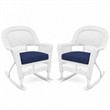 White Resin Wicker Rocking Chair with Midnight Blue Cushion- Set of 2