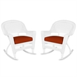 Jeco Rocker Wicker Chair in White with Red Cushion (Set of 2)