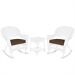 Jeco 3pc Rocker Wicker Chair Set in White with Brown Cushion