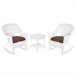 Jeco 3pc Rocker Wicker Chair Set in White with Brown Cushion