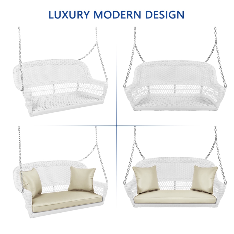 Jeco Resin Wicker Traditional Hanging Porch Swing in White