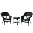 Jeco 3 Piece Wicker Conversation Set in Black without Cushions