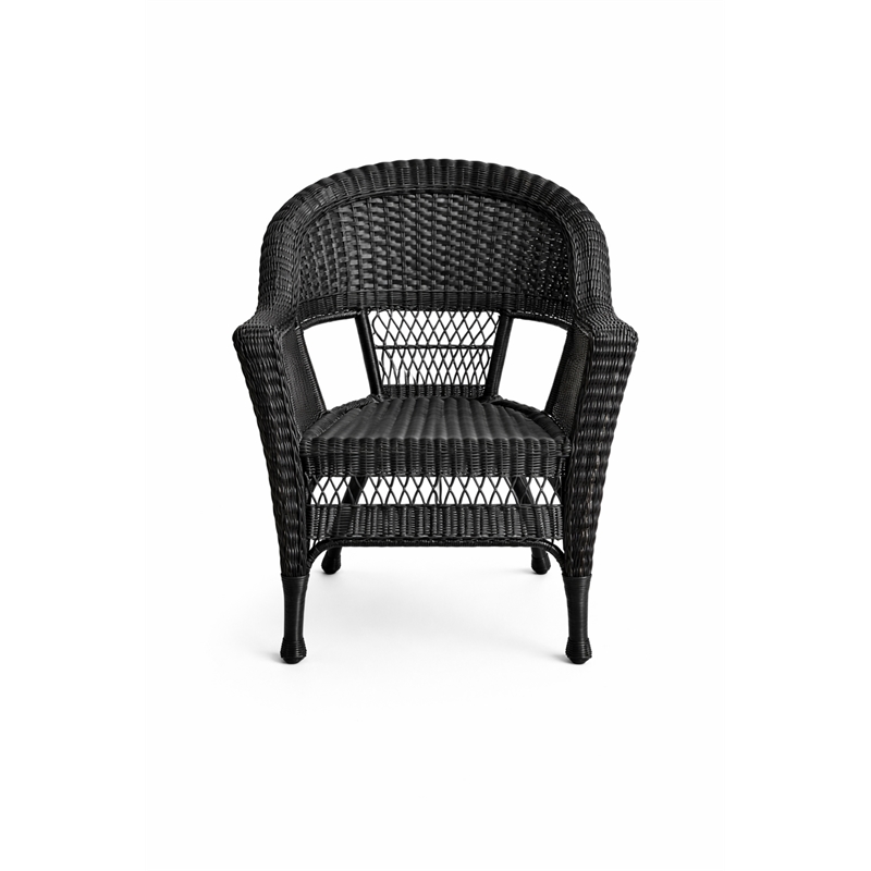 Black Resin Wicker Chair And End Table Set Without Cushion- 3pc Set