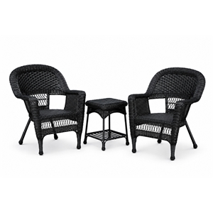 Black Resin Wicker Chair And End Table Set Without Cushion- 3pc Set