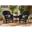 Black Resin Wicker Chair And End Table Set Without Cushion- 3pc Set