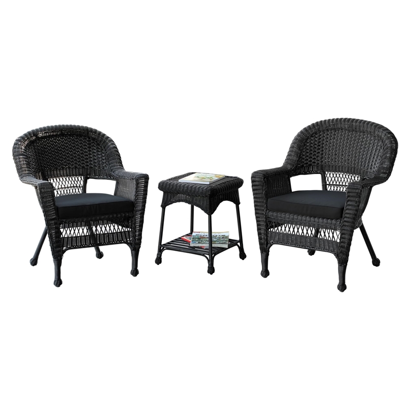 Jeco 3 Piece Wicker Conversation Set with Black Cushions