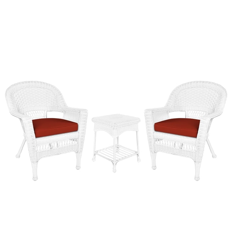 Jeco 3 Piece Wicker Conversation Set in Black with Red Orange Cushions