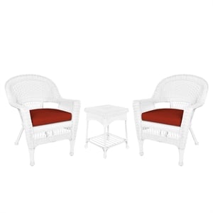 Jeco 3 Piece Wicker Conversation Set in Black with Red Orange Cushions
