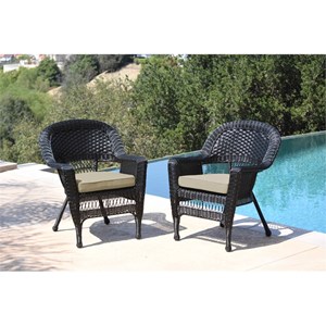 Jeco Black Resin Wicker Chair with Tan Cushion set of 4