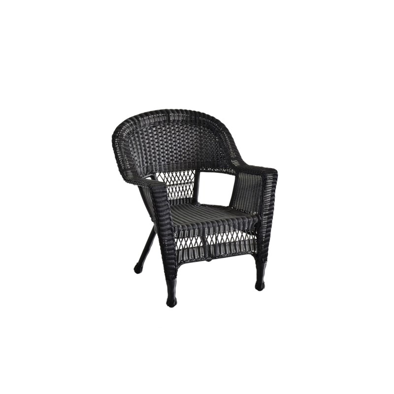 Jeco Black Resin Wicker Chair with Tan Cushion set of 4