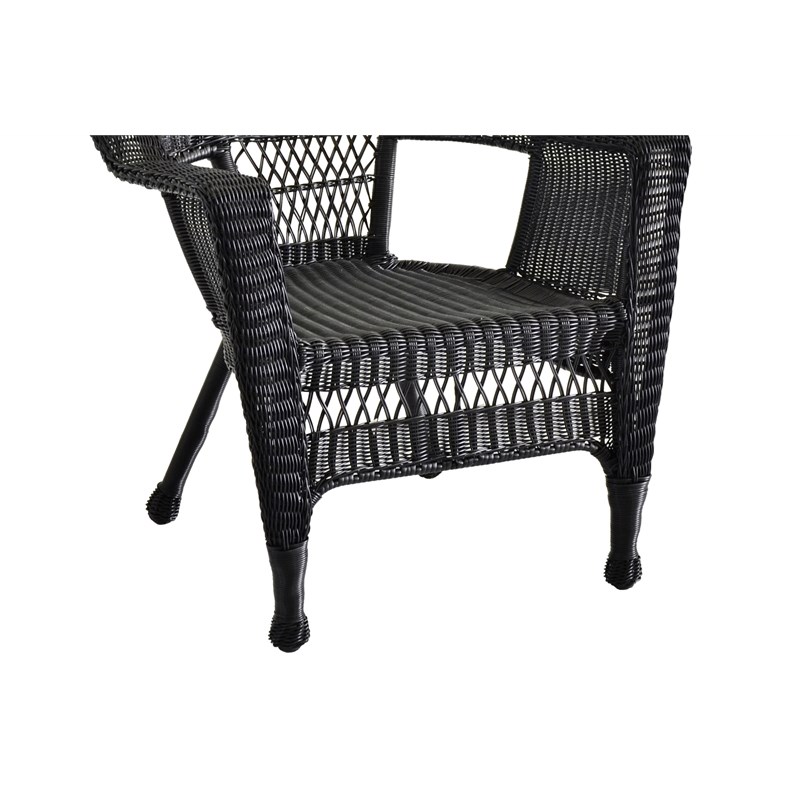 Jeco Black Resin Wicker Chair with Tan Cushion set of 4