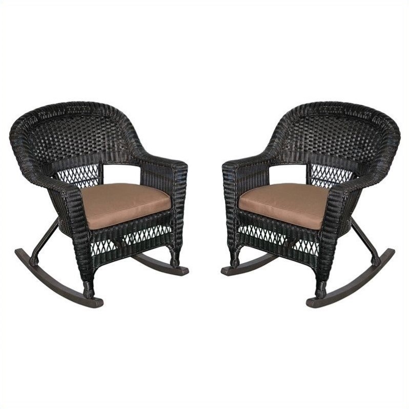 Jeco Wicker Chair in Black with Brown Cushion (Set of 4)