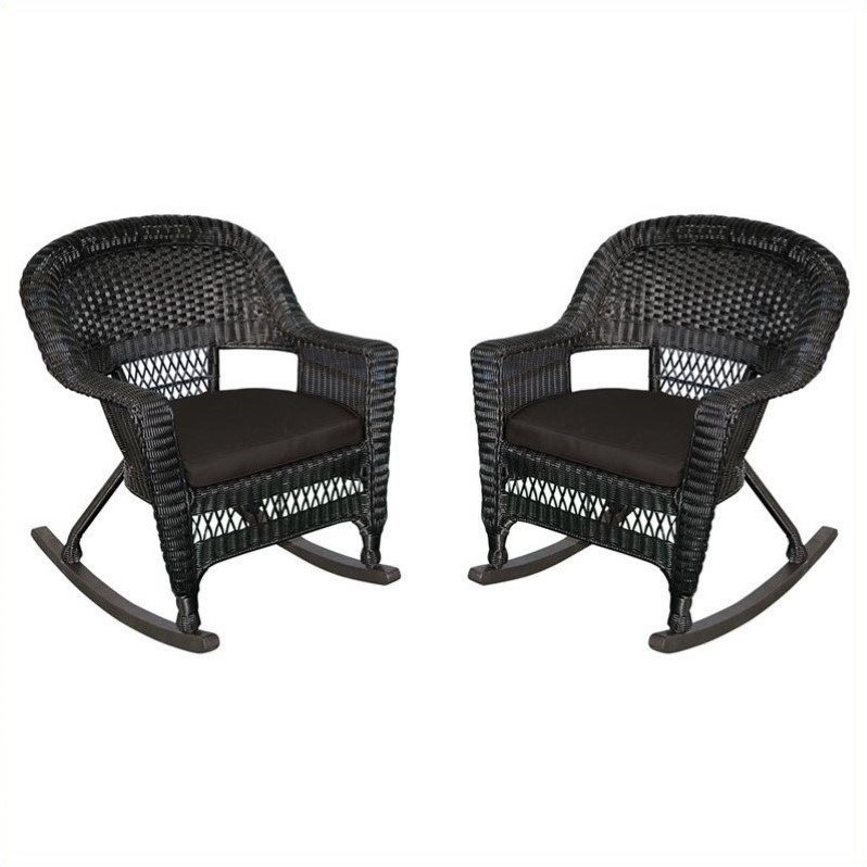 Jeco Wicker Chair in Black with Black Cushion (Set of 4)