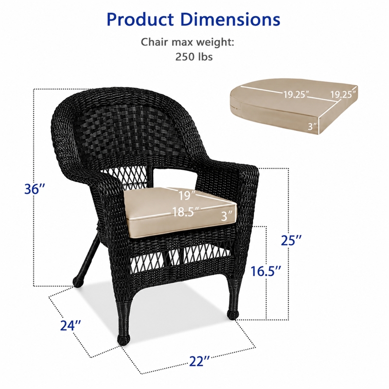 Black Resin Wicker Chair With Tan Cushion - Set of 2