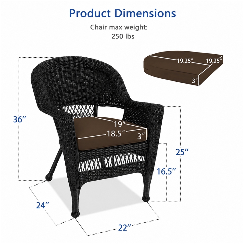 Black Resin Wicker Chair With Brown Cushion - Set of 2