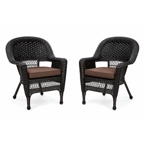 Black Resin Wicker Chair With Brown Cushion - Set of 2