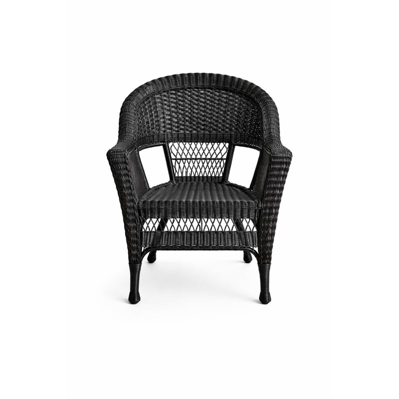 Black Resin Wicker Chair With Orange Cushion - Set of 2