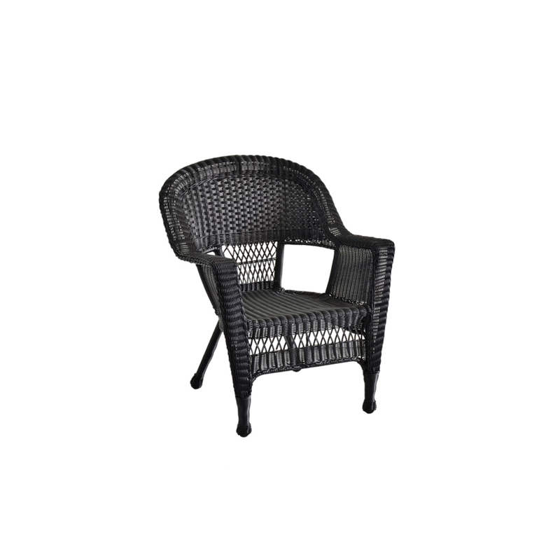 Black Resin Wicker Chair With Sage Green Cushion - Set of 2