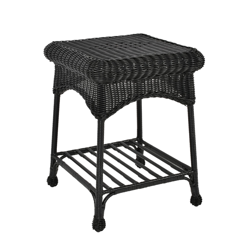 Black Resin Wicker Chair With Sage Green Cushion - Set of 2