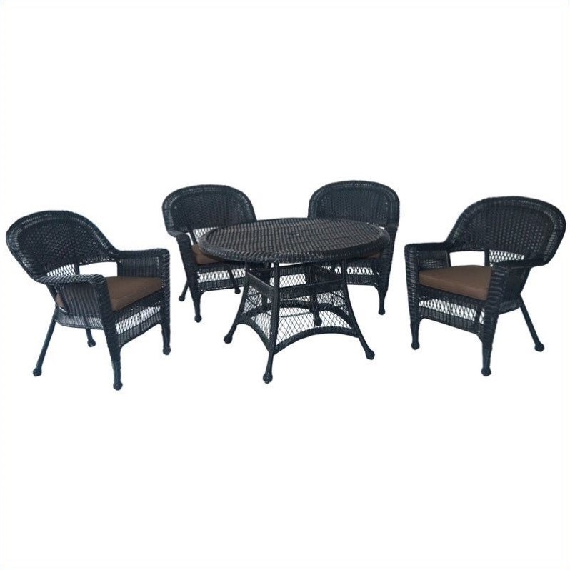 Jeco 5 Piece Wicker Patio Dining Set in Black and Brown