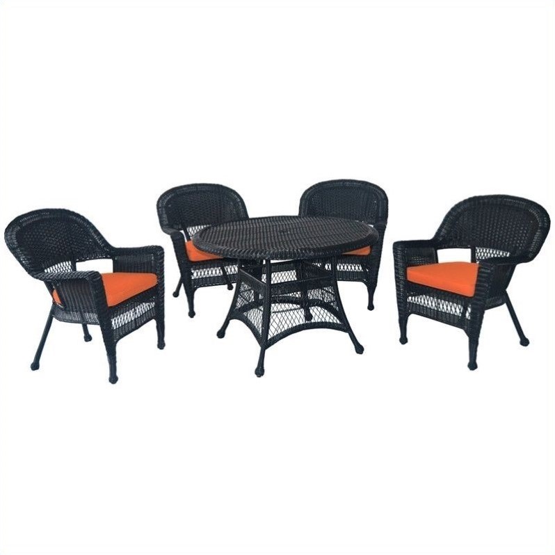 Jeco 5 Piece Wicker Patio Dining Set in Black and Orange