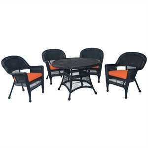 Jeco 5 Piece Wicker Patio Dining Set in Black and Orange
